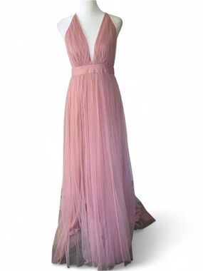Blush Pink Tulle Halter Maxi Dress